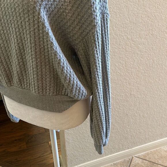 Project Social T Women's S Waffle Knit Pullover Sweater Gray Open Back Slouchy - Picture 3 of 8